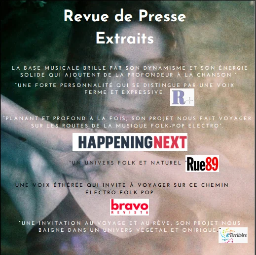 Revue de presse de Jiulia Via avec des extraits d'articles de R+, Happening Next, Rue89, Bravo Revista, et autres, mettant en lumière son projet musical.